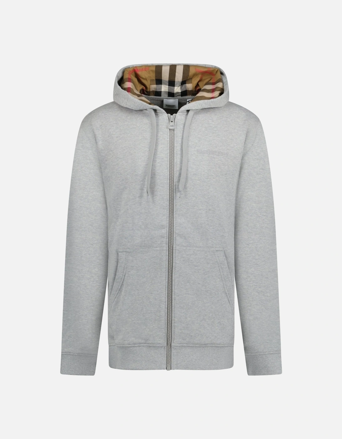 'Hove' check Hood Embroidery Logo Hoodie Zip Sweatshirt Grey, 6 of 5