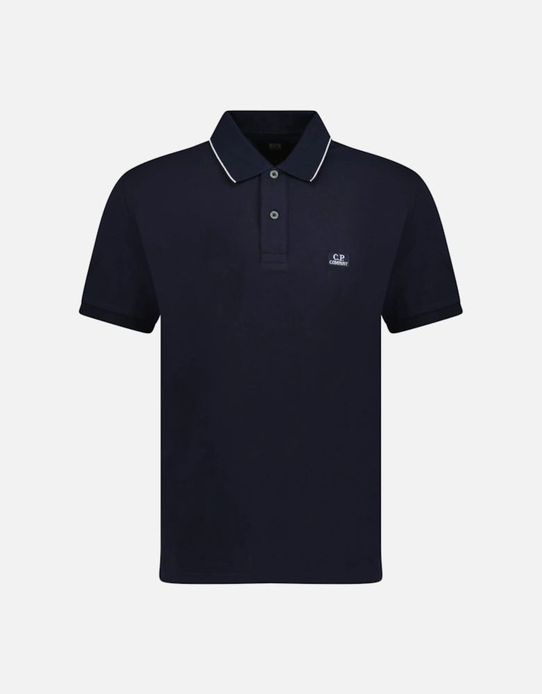 Stretch Piquet Striped Collar Polo Shirt Navy