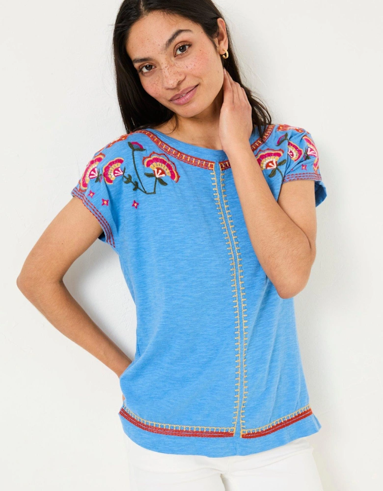 Ivy Embroidered T-Shirt - Blue