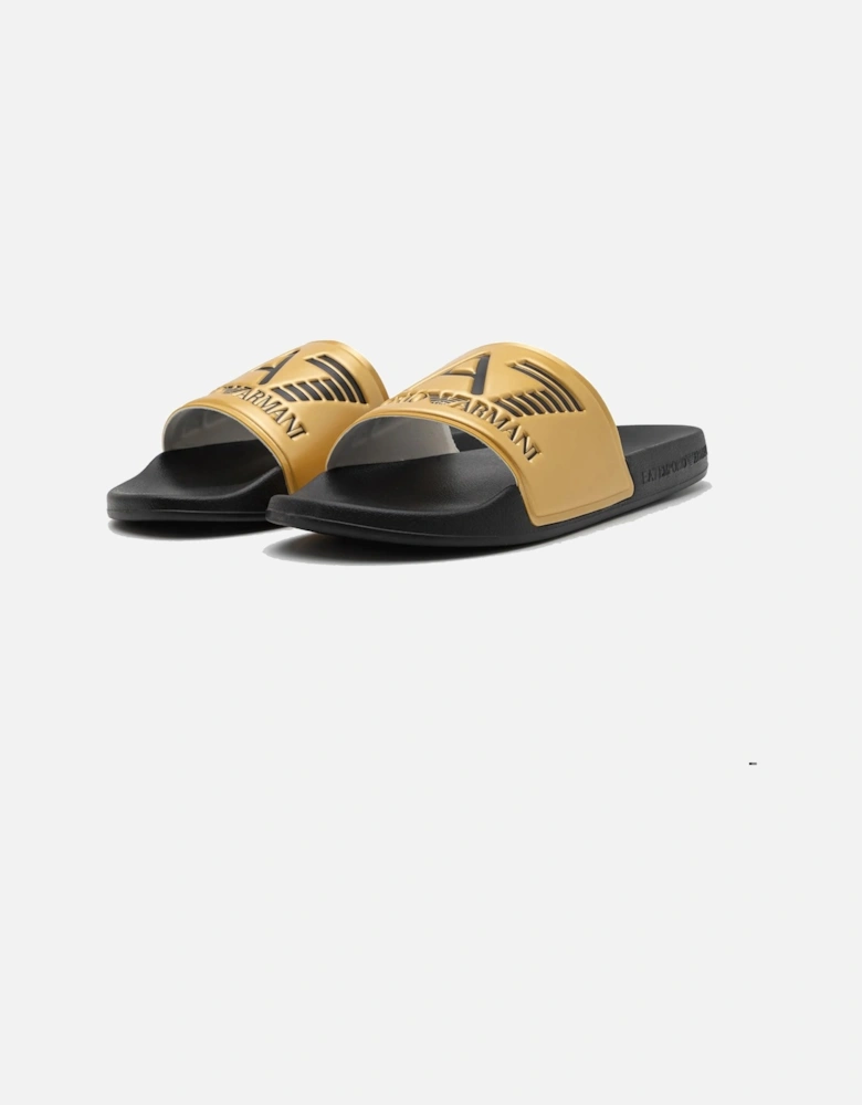 Emporio Armani Visibility Logo Slides Shiny Gold/Black