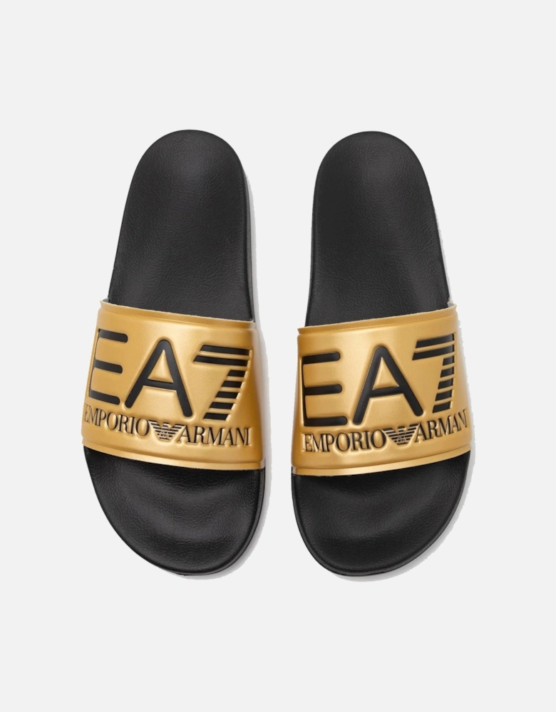 Emporio Armani Visibility Logo Slides Shiny Gold/Black