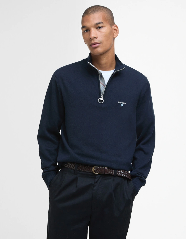 Lingwood Half Zip Funnel Neck Knitted Jumper - Navy Blue