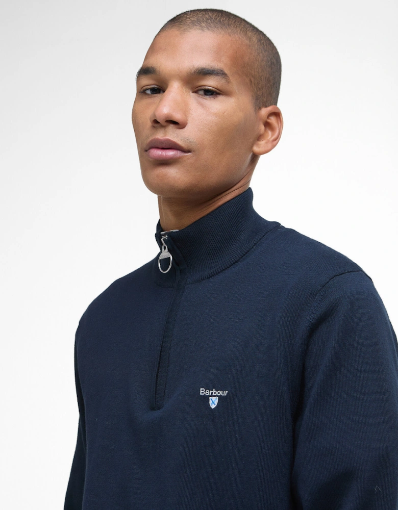 Lingwood Half Zip Funnel Neck Knitted Jumper - Navy Blue