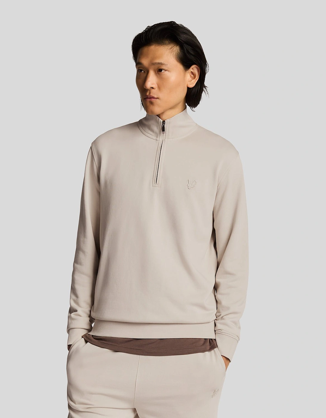 Lyle And Scott Men's Tan Superfine Cotton 1/4 Zip Sweatshirt Xl
