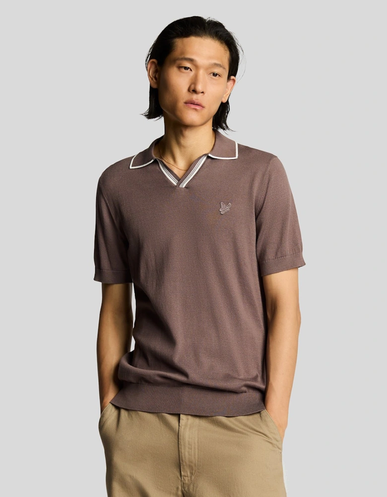 Tipped Knitted Open Collar Polo Shirt