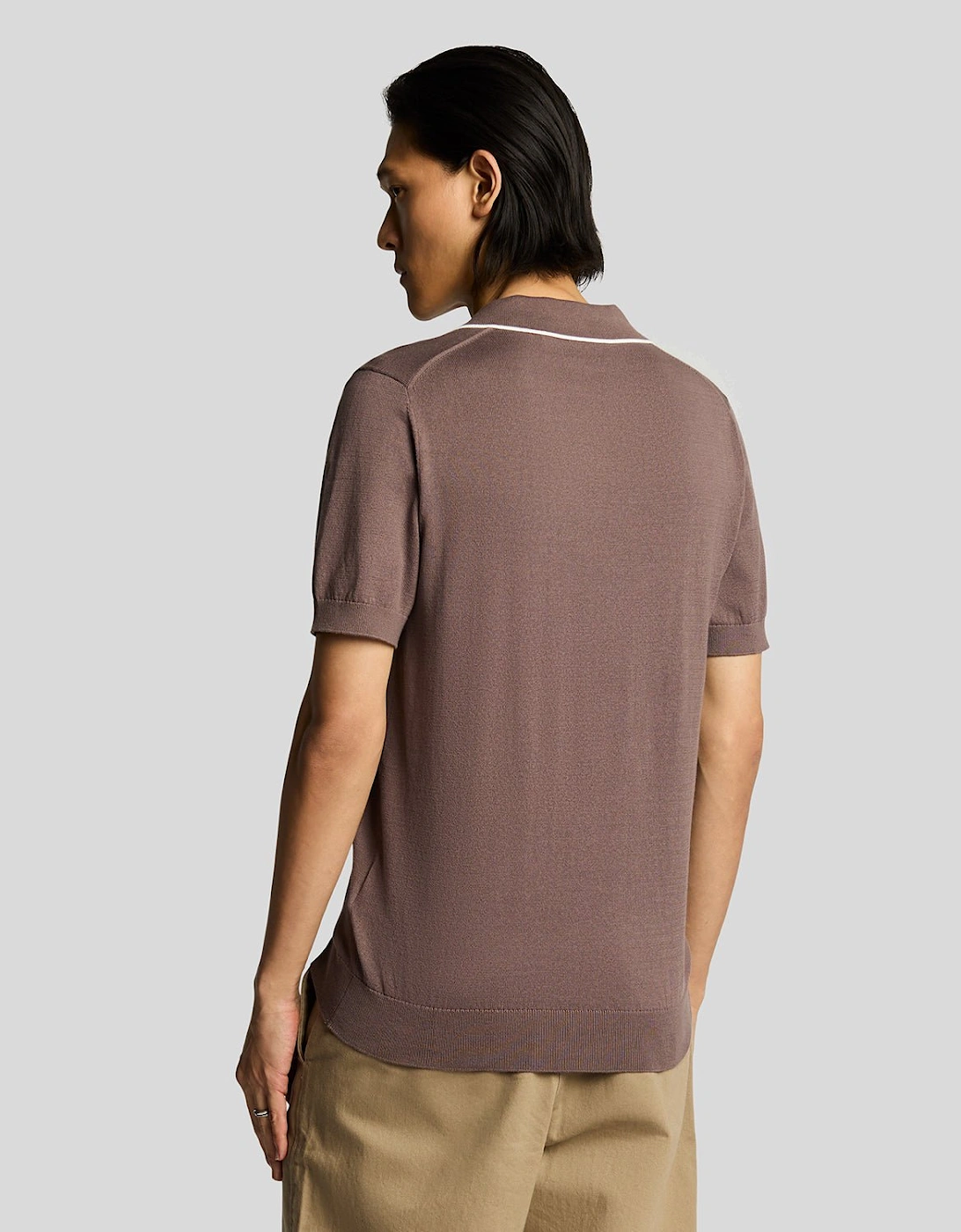 Tipped Knitted Open Collar Polo Shirt