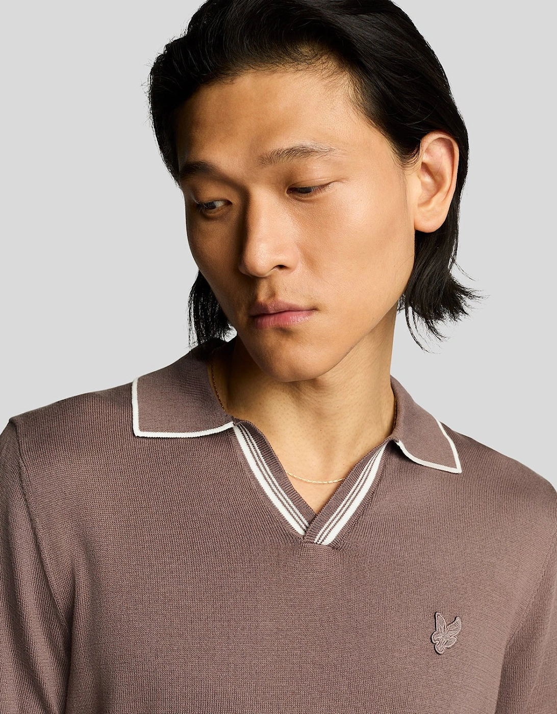 Tipped Knitted Open Collar Polo Shirt