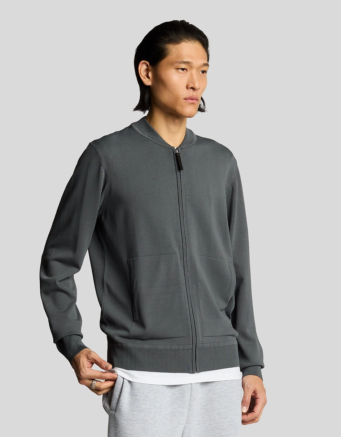 Lyle And Scott Men's Cargo Bomber Collar Cardigan - Grey - Size: 40