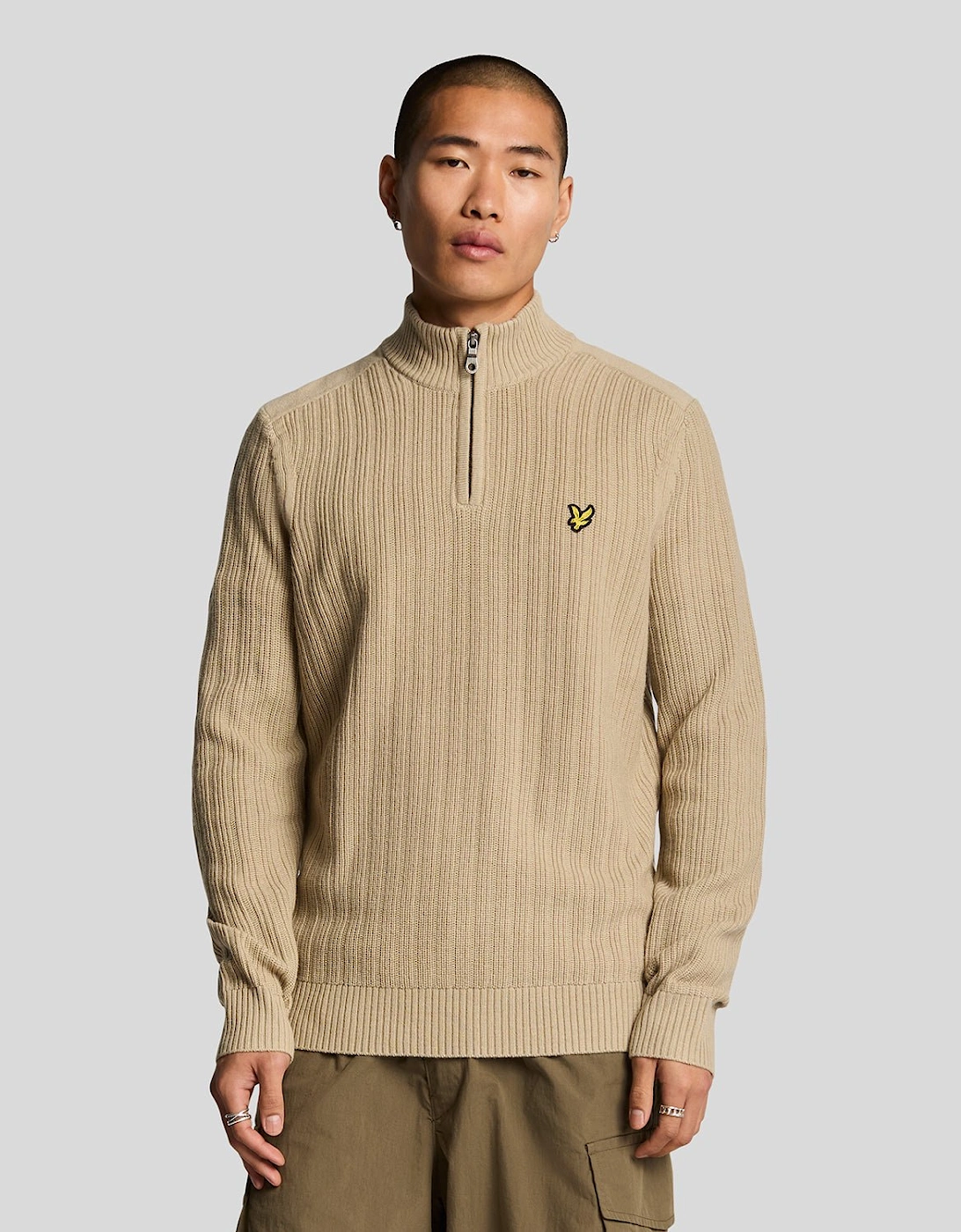 Lyle And Scott Men's Tan Ribbed 1/4 Zip Jumper - : 34 Xs