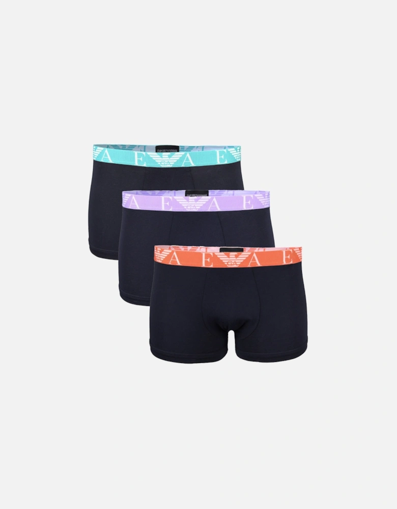 3-Pack Bold Monogram Boxer Trunks, Armani Blue