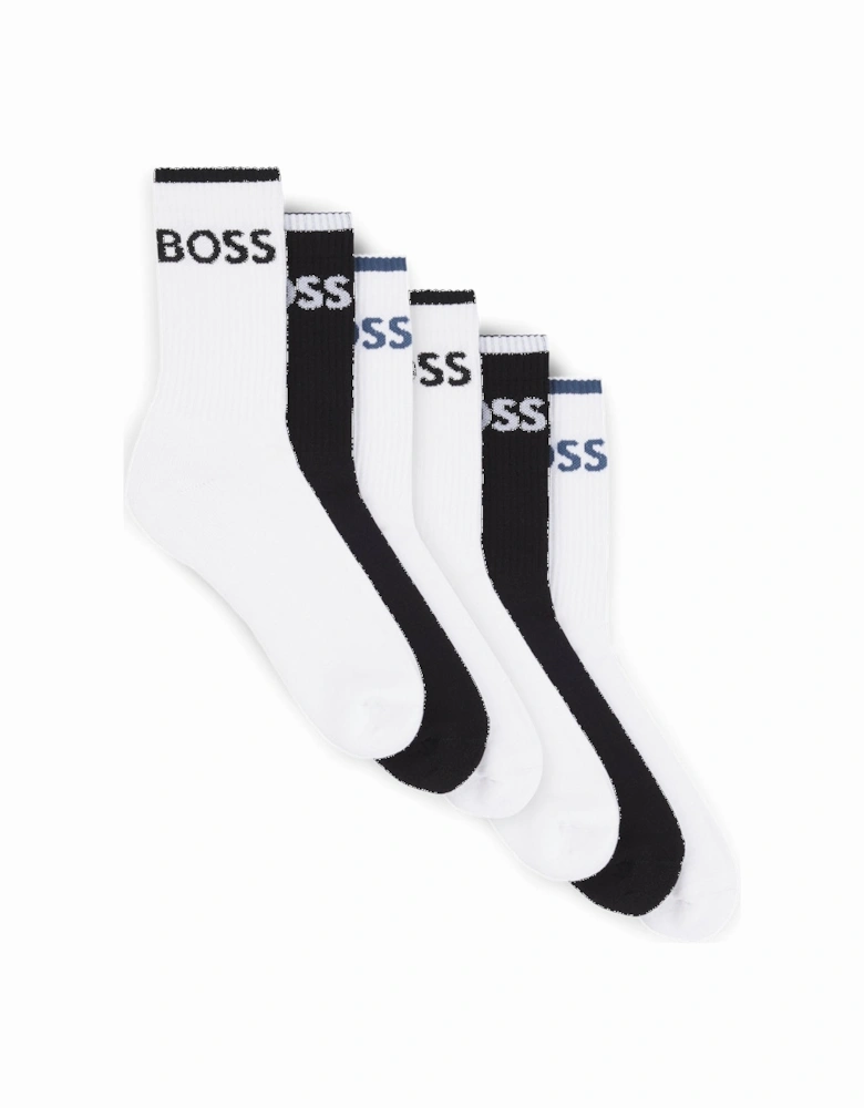 6-Pack Ribbed Socks, Black/White