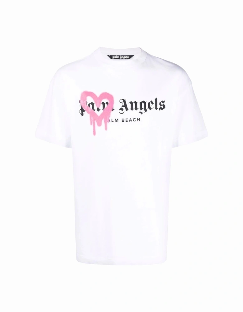 Pink Heart Palm Beach Sprayed T-Shirt in White