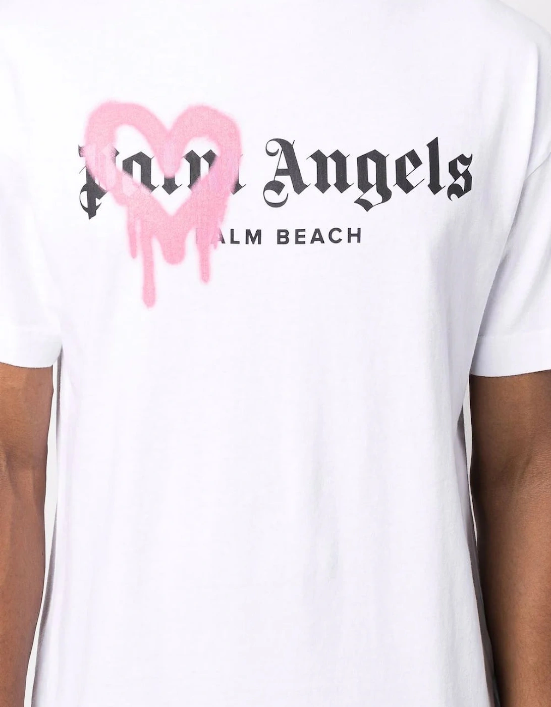 Pink Heart Palm Beach Sprayed T-Shirt in White