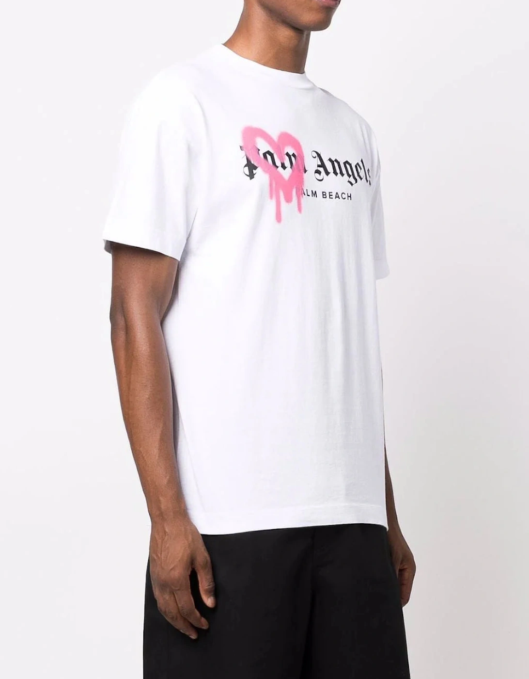 Pink Heart Palm Beach Sprayed T-Shirt in White