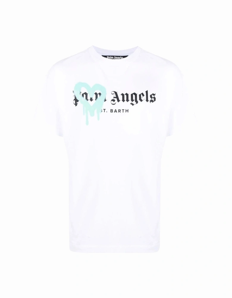 Saint Barth Blue Heart Sprayed Printed T-Shirt in White