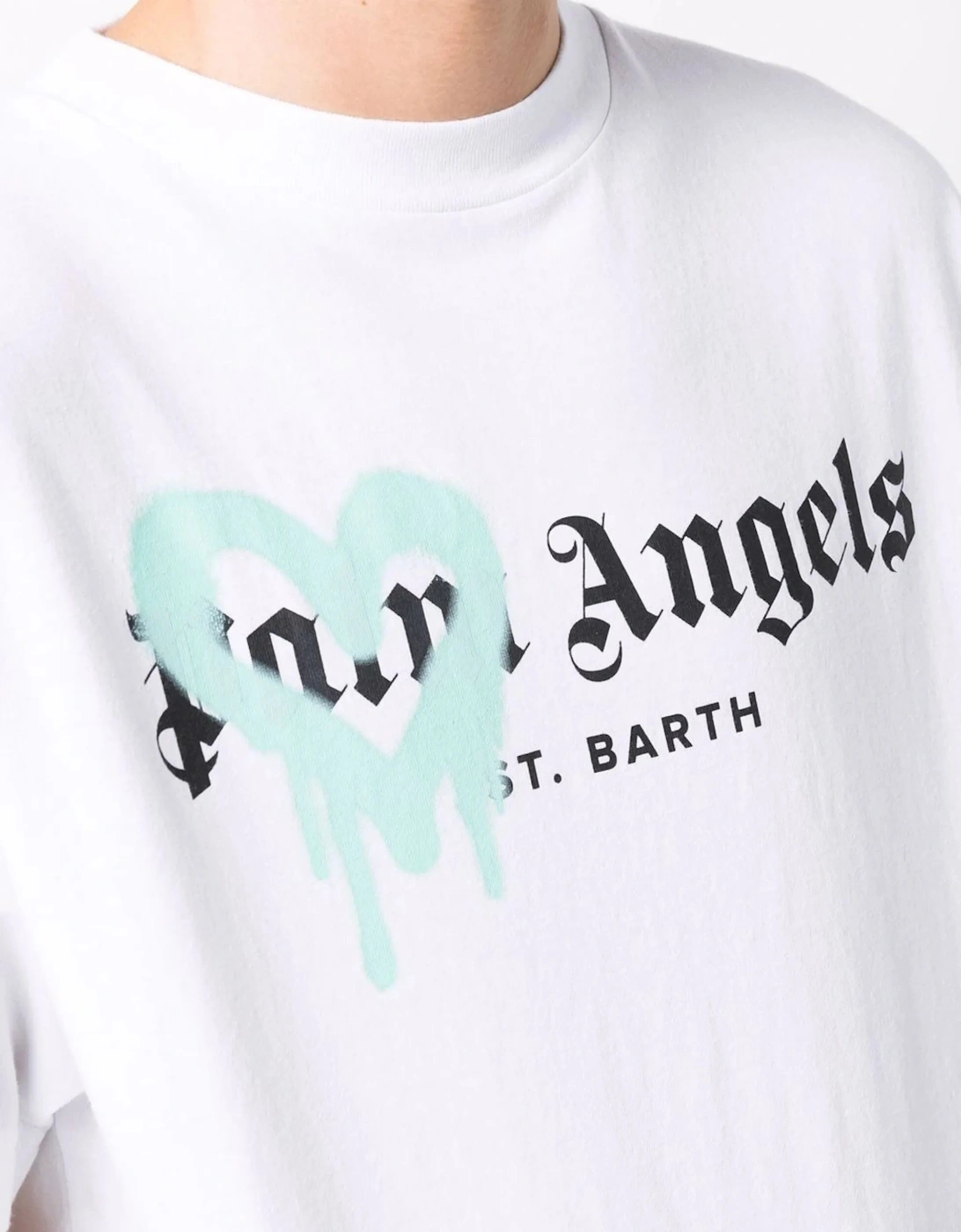 Saint Barth Blue Heart Sprayed Printed T-Shirt in White