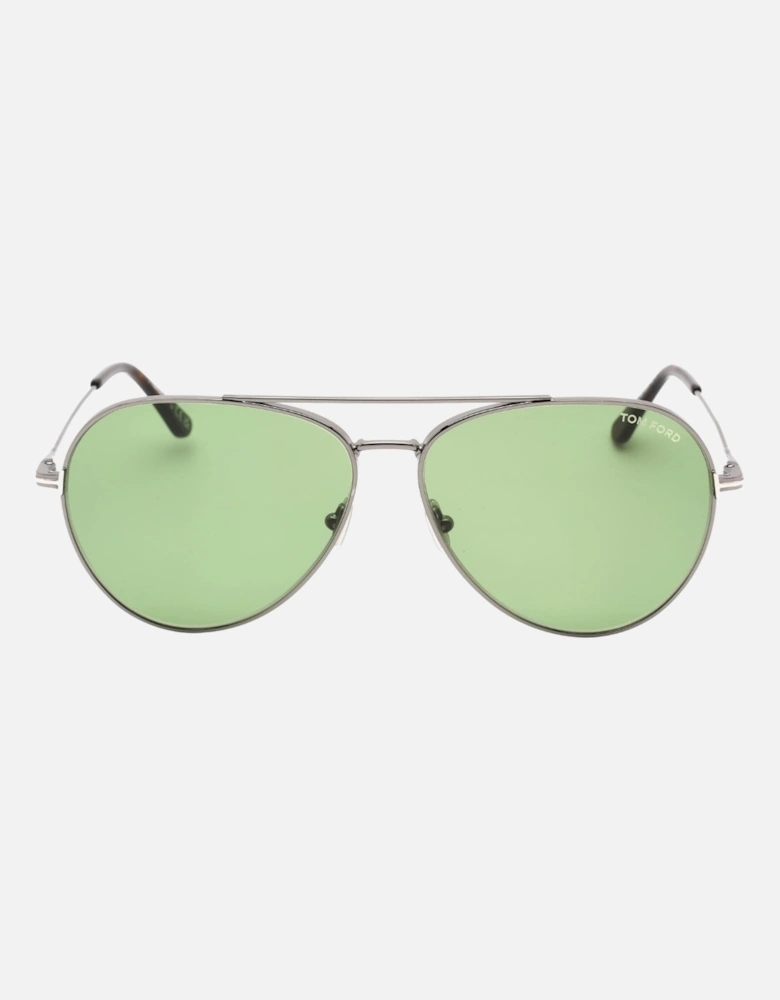 Green Lens Shiny Gunmetal Silver Sunglasses