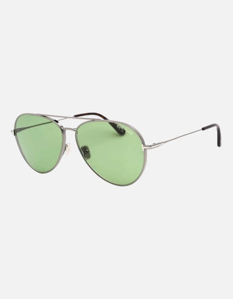 Green Lens Shiny Gunmetal Silver Sunglasses