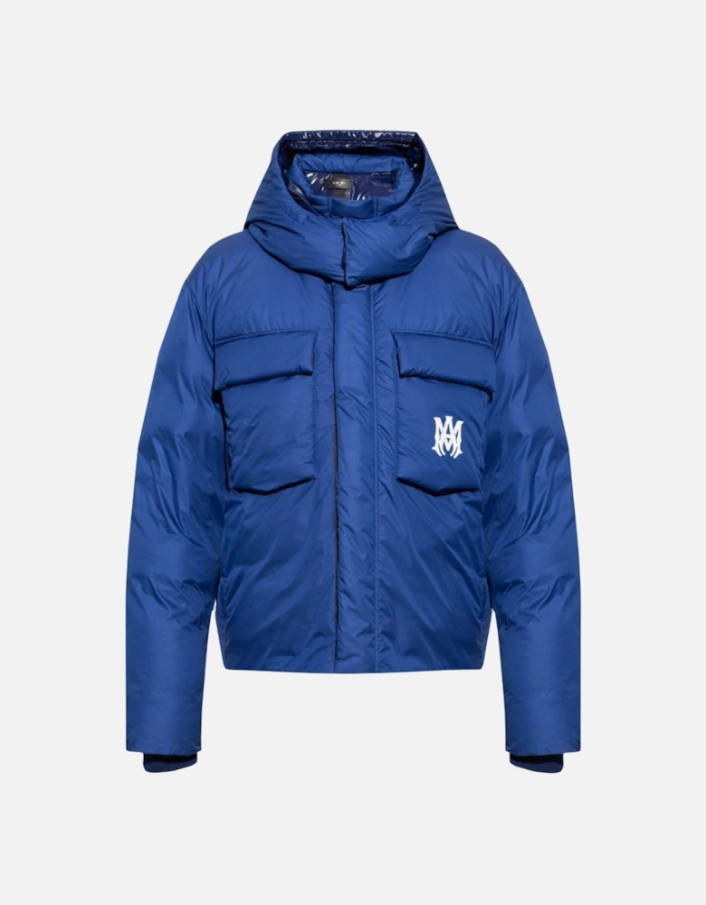 Bold Logo Blue Hooded Down Jacket