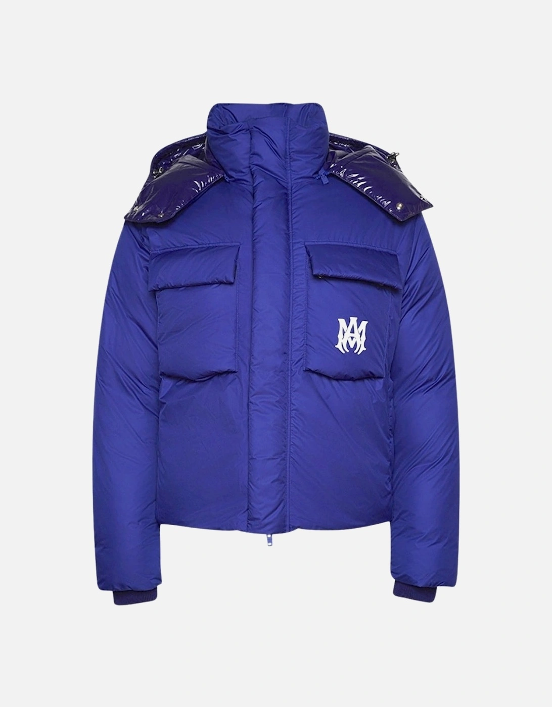 Bold Logo Blue Hooded Down Jacket