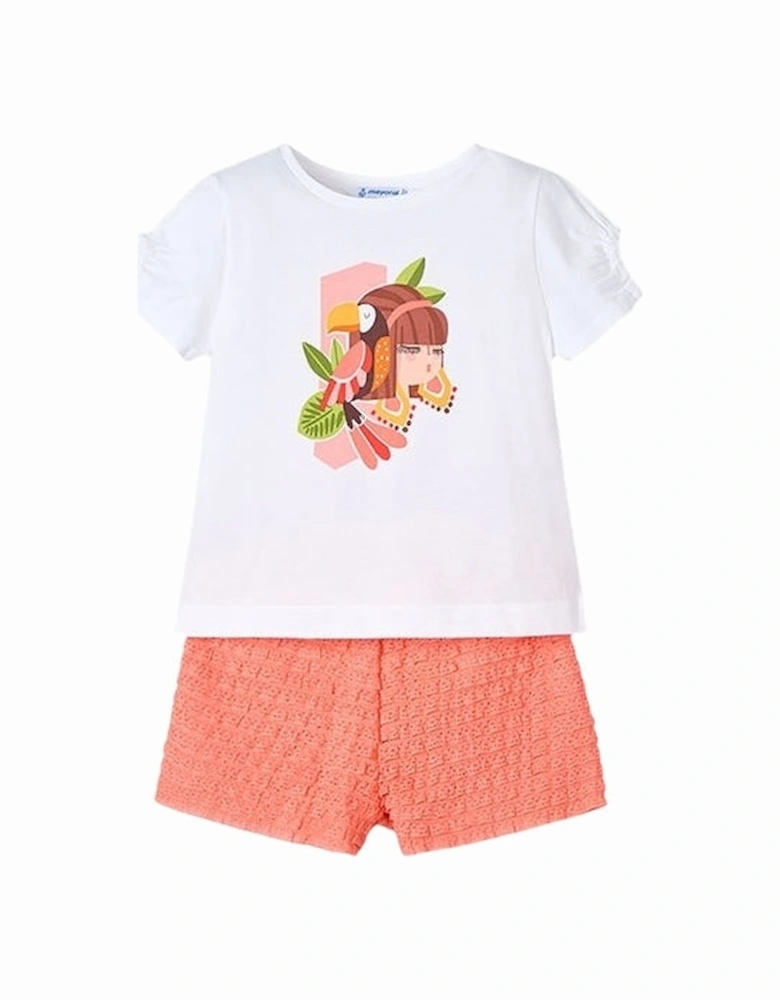 Girls Coral Frill Short Set