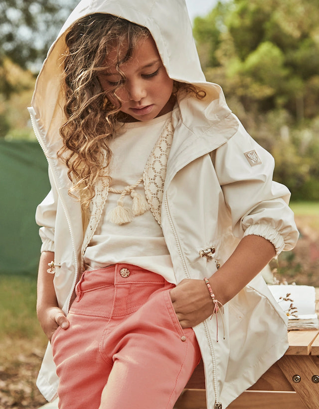 Girls Cream Lightweight Raincoat