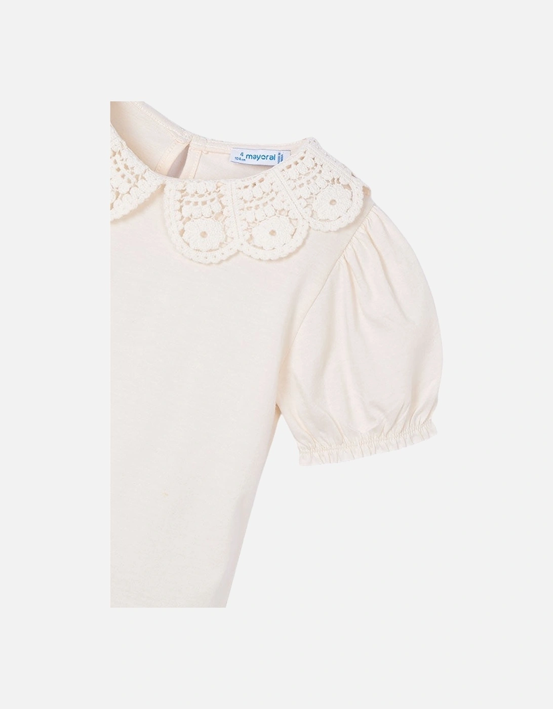 Girls Cream Crochet Collar T-Shirt