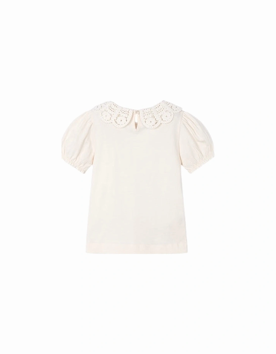 Girls Cream Crochet Collar T-Shirt