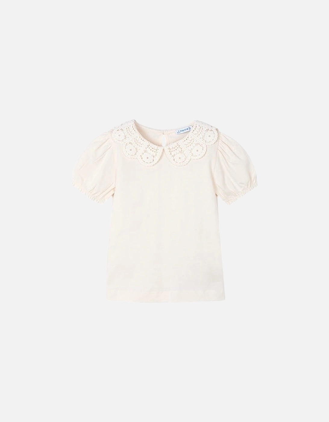 Girls Cream Crochet Collar T-Shirt, 4 of 3