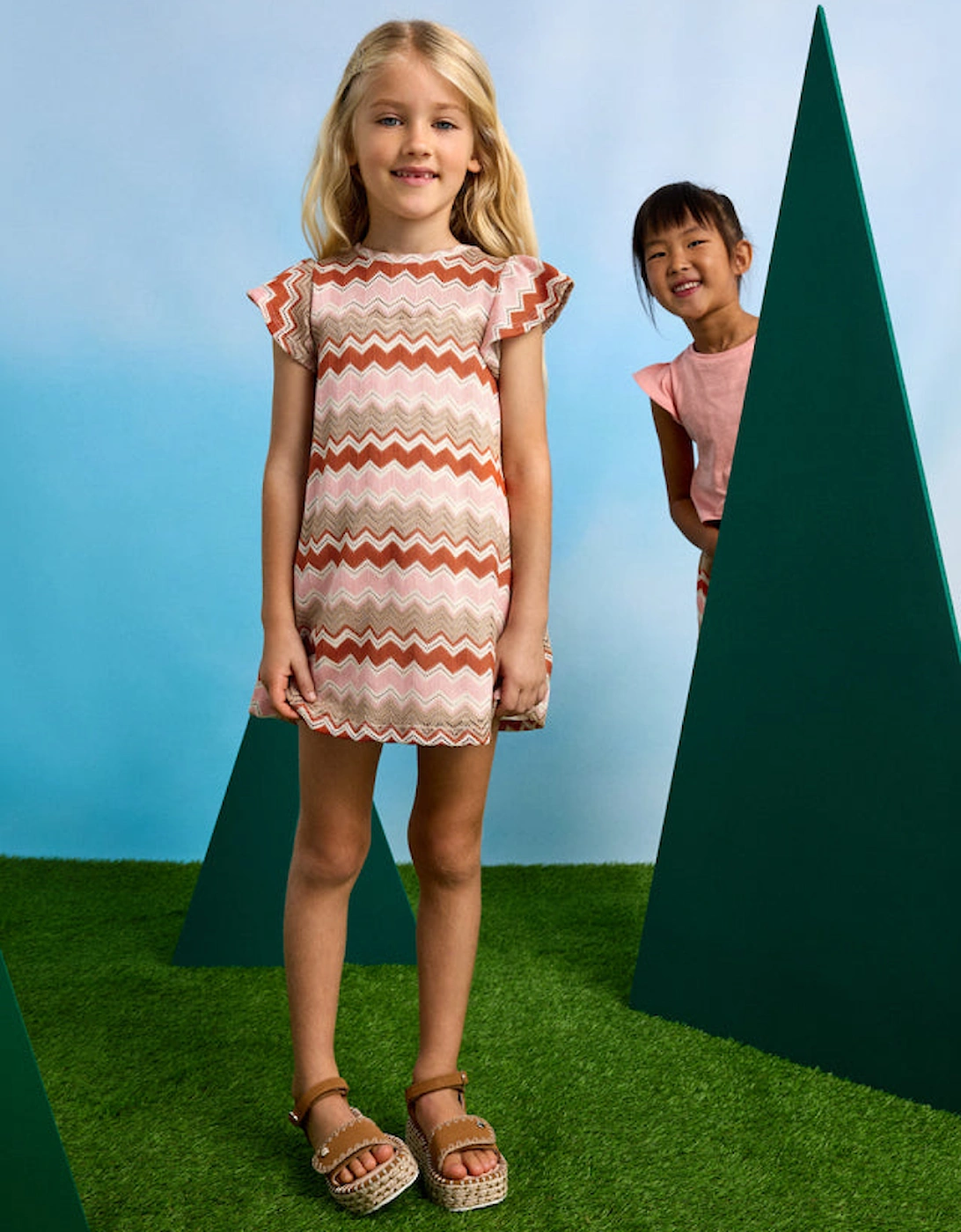 Girls Orange Zig Zag Dress