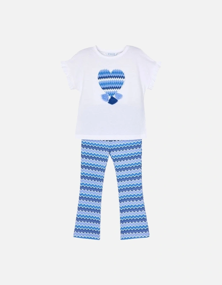 Girls Blue Zig Zag Flared Trouser Set