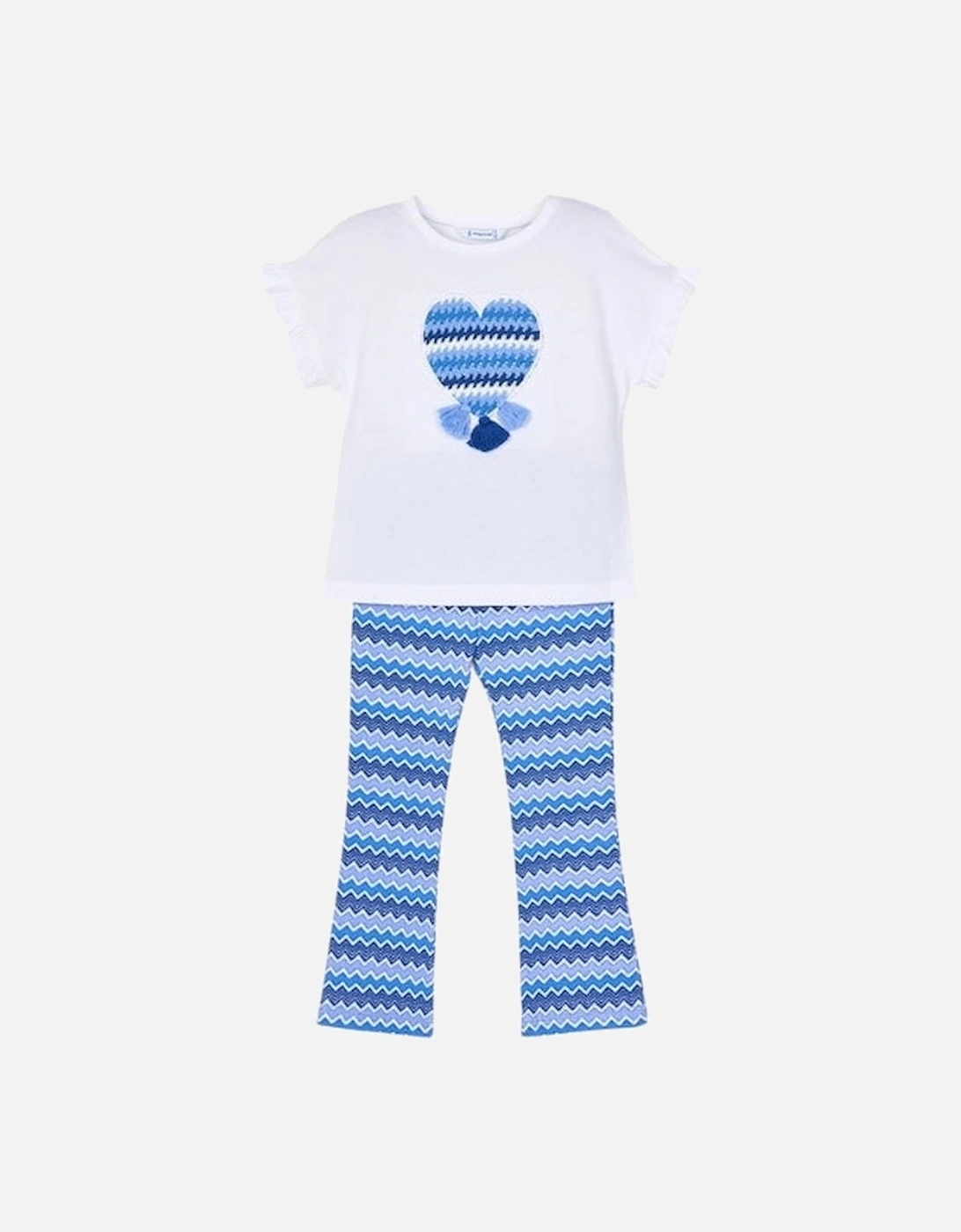 Girls Blue Zig Zag Flared Trouser Set, 4 of 3