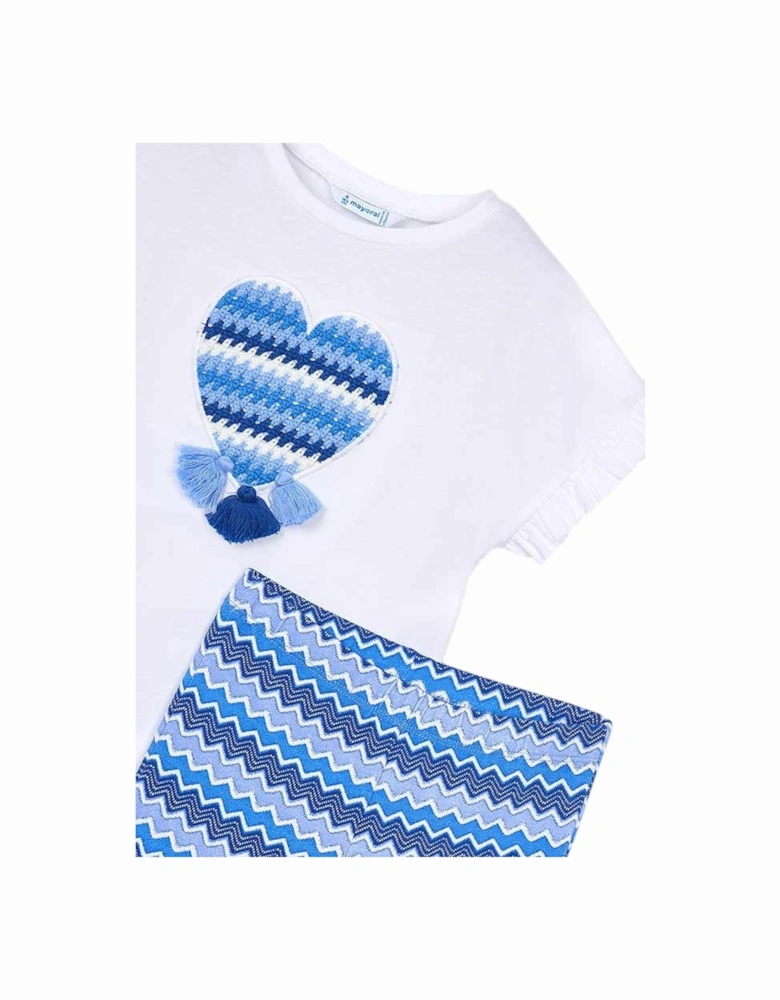 Girls Blue Zig Zag Flared Trouser Set