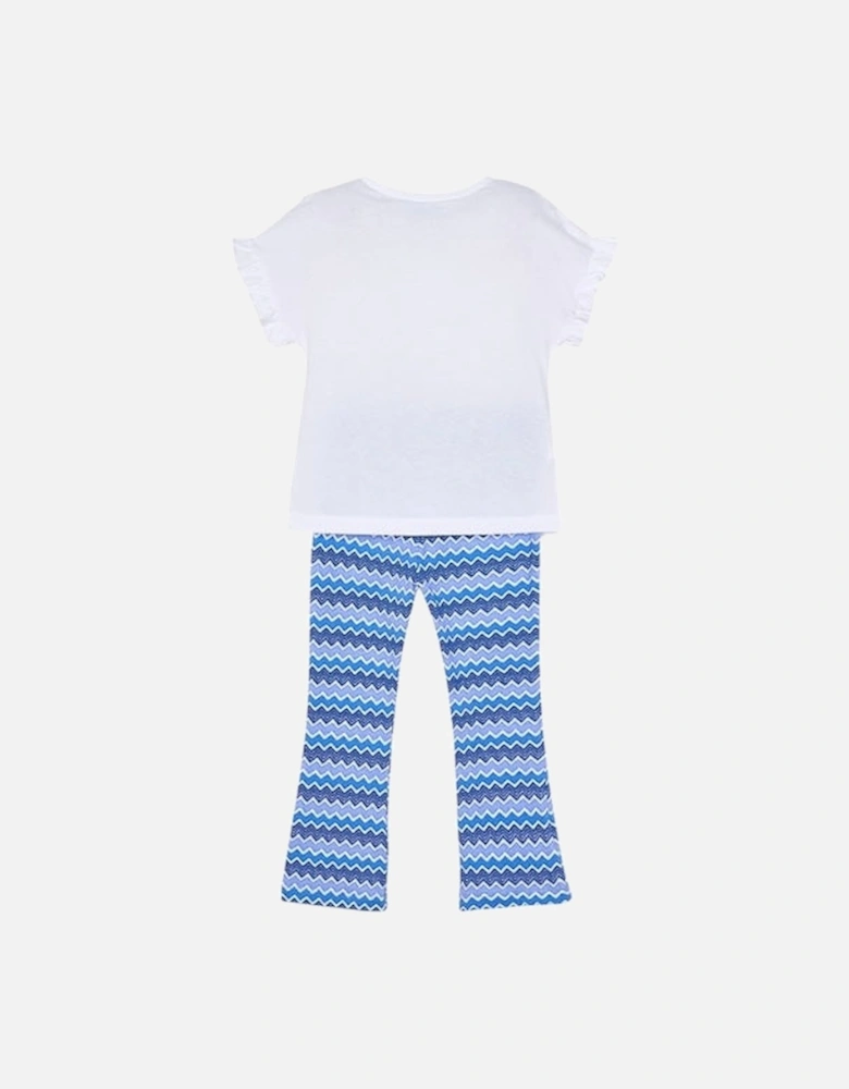 Girls Blue Zig Zag Flared Trouser Set