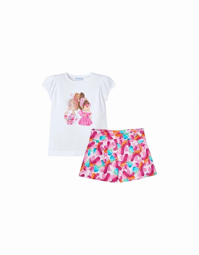 Girls Multicoloured Flower Short Set