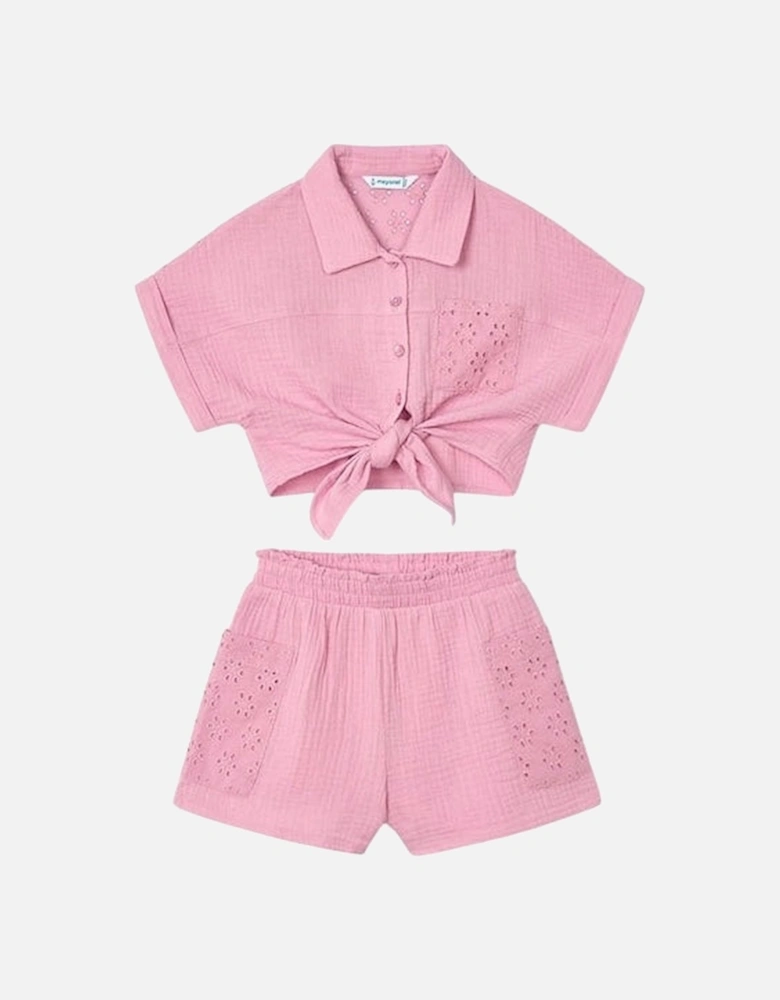 Girls Pink Cotton Crinkle Short Set