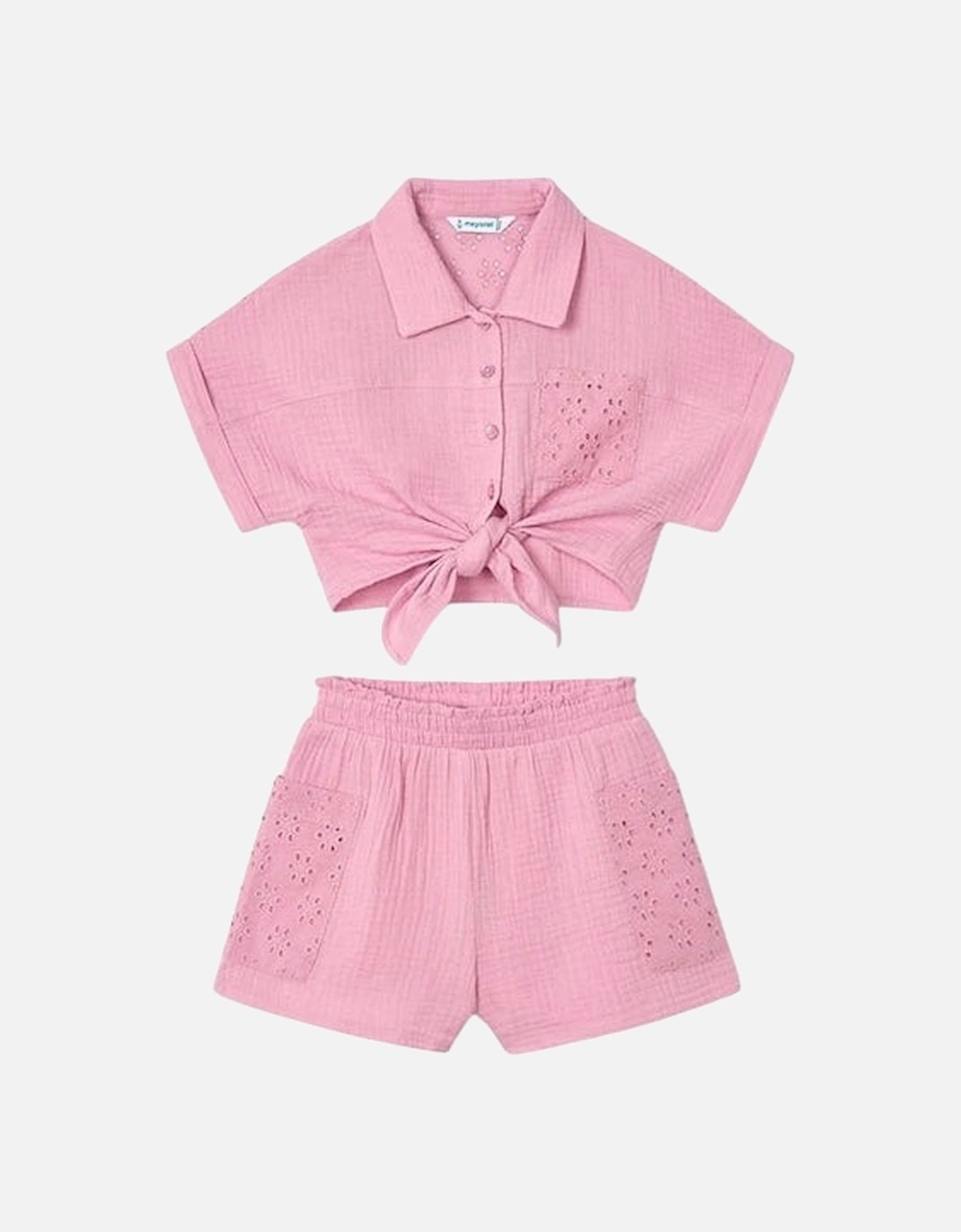 Girls Pink Cotton Crinkle Short Set, 4 of 3