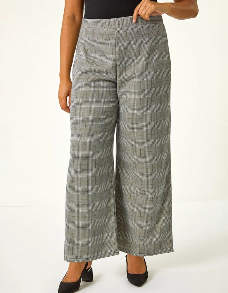 Curve Checked Elastic Waist Wide Leg Trouser - Grey