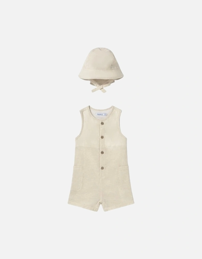 Boys Linen Dungaree and Hat Set