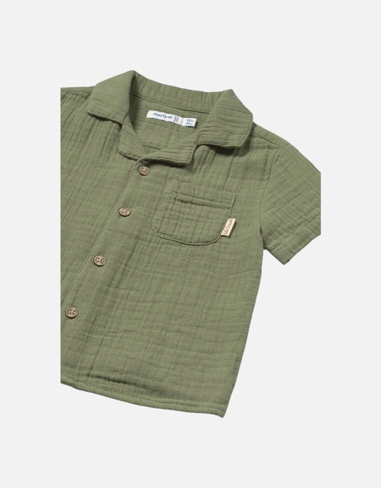 Boys Khaki Green Cotton Crinkle Short Set