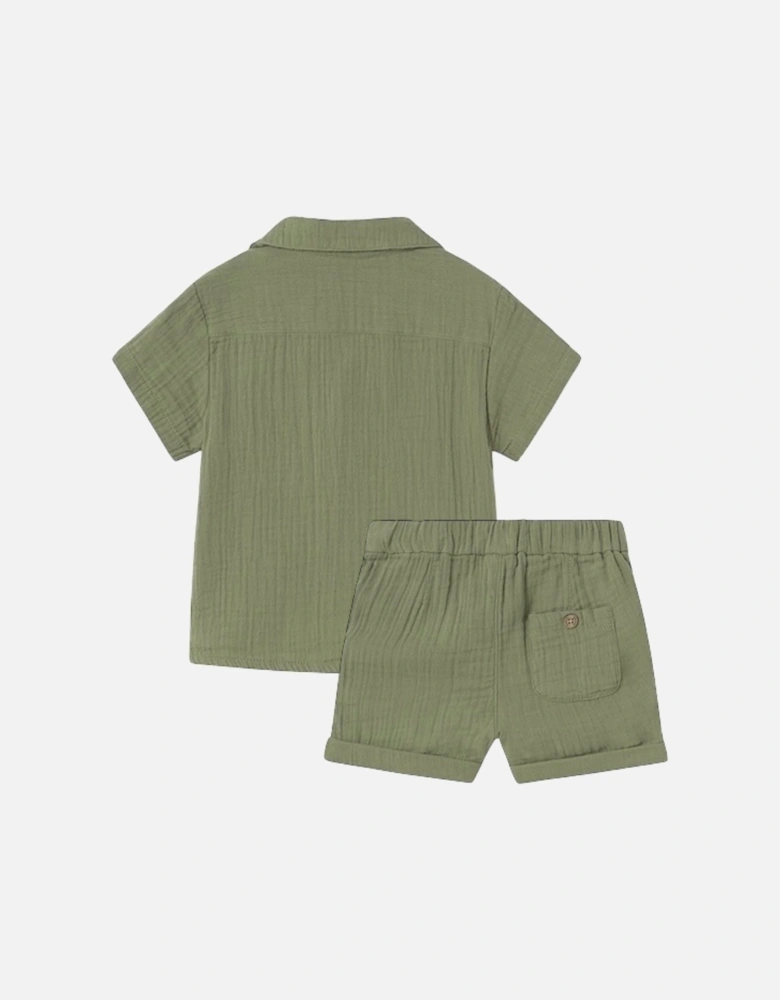 Boys Khaki Green Cotton Crinkle Short Set