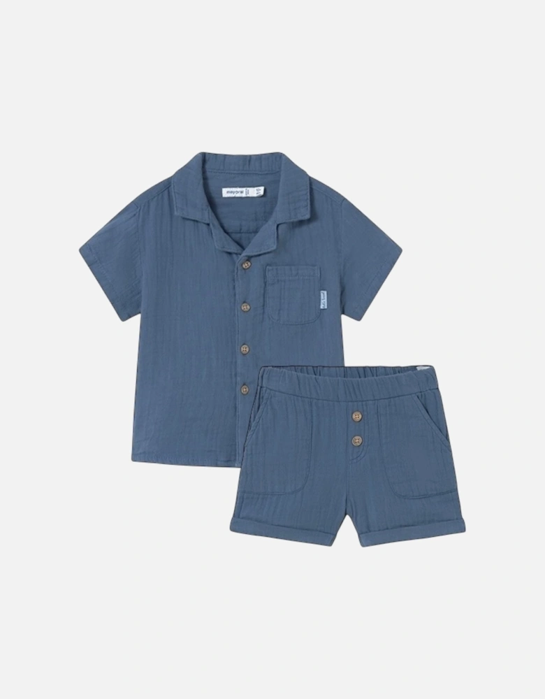 Boys Dark Blue Cotton Crinkle Short Set