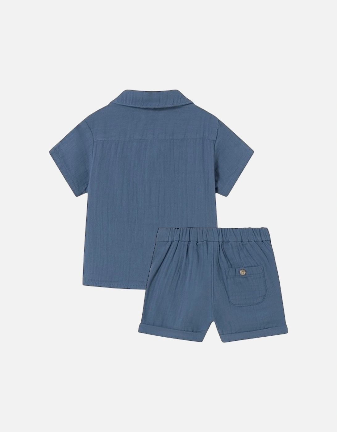 Boys Dark Blue Cotton Crinkle Short Set