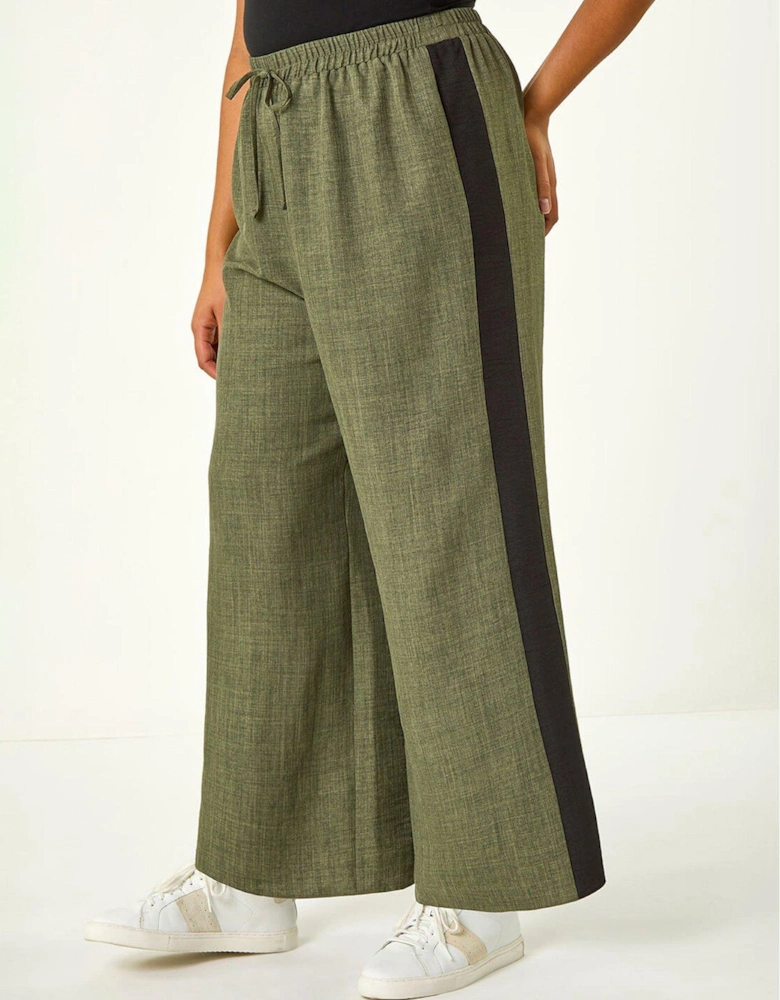 Curve Side Stripe Wide Leg Trouser - Khaki