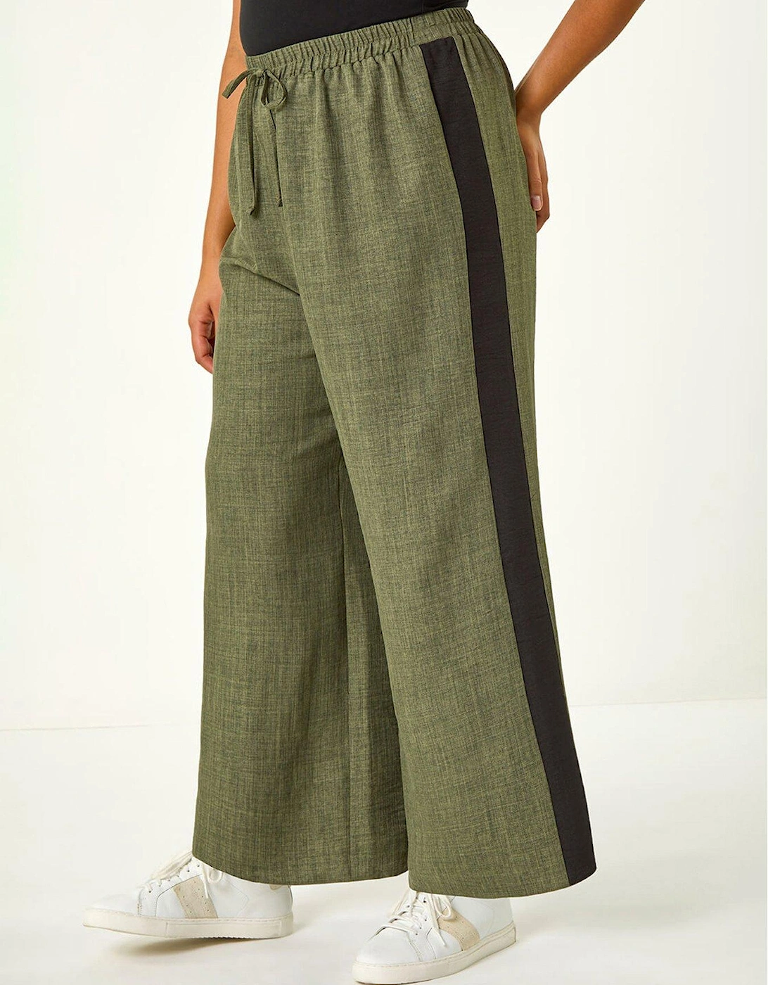 Curve Side Stripe Wide Leg Trouser - Khaki, 2 of 1