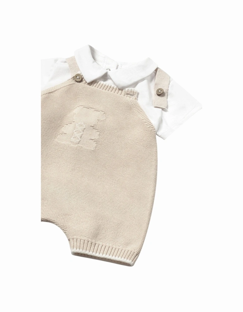 Boys Beige Knit Romper Set