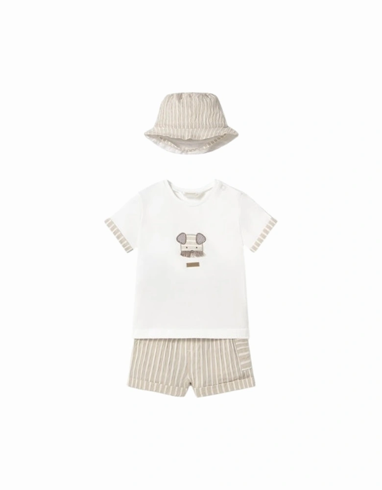 Boys Beige Stripe Short Set and Hat