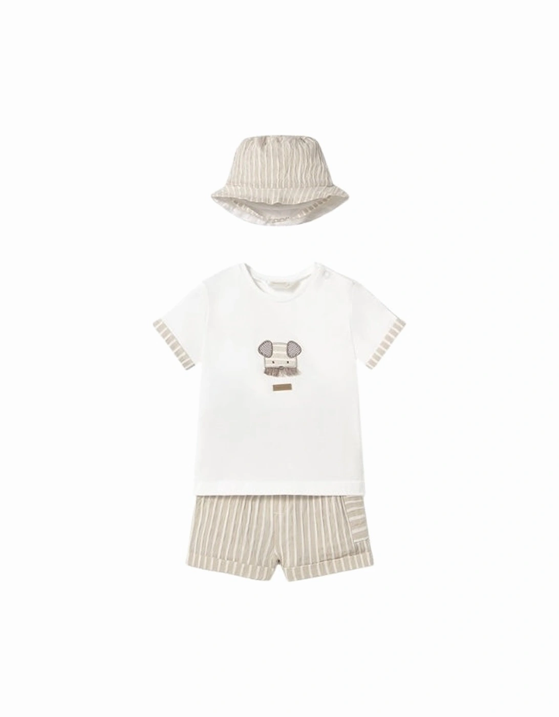 Boys Beige Stripe Short Set and Hat, 5 of 4