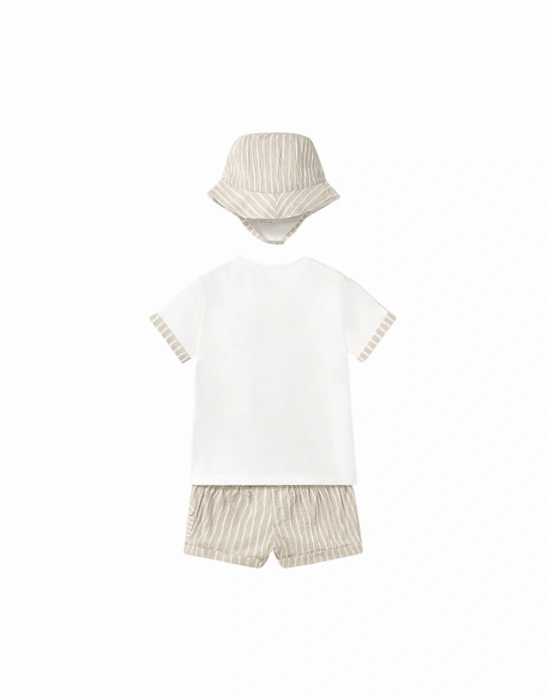 Boys Beige Stripe Short Set and Hat