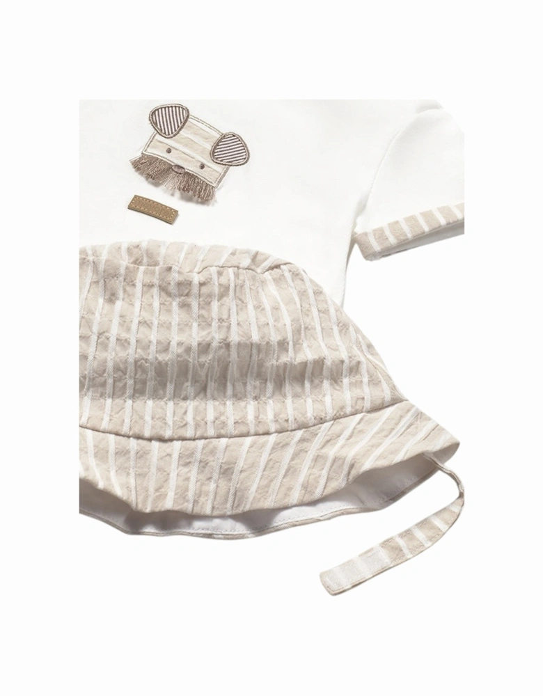 Boys Beige Stripe Short Set and Hat